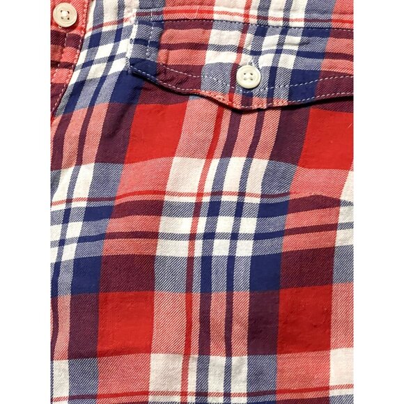J. Crew 100% Cotton Plaid Shirt Women's Size Extra Small Red Blue Medium weight - Picture 4 of 8